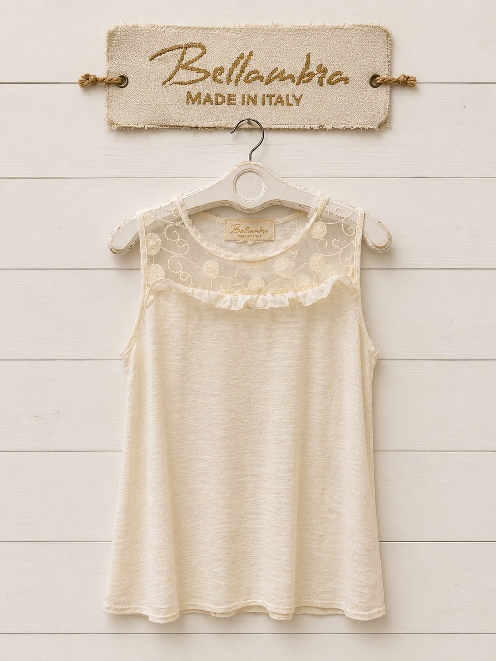 BELLAMBRA Cream Sleeveless Lace Detail Top Size M
